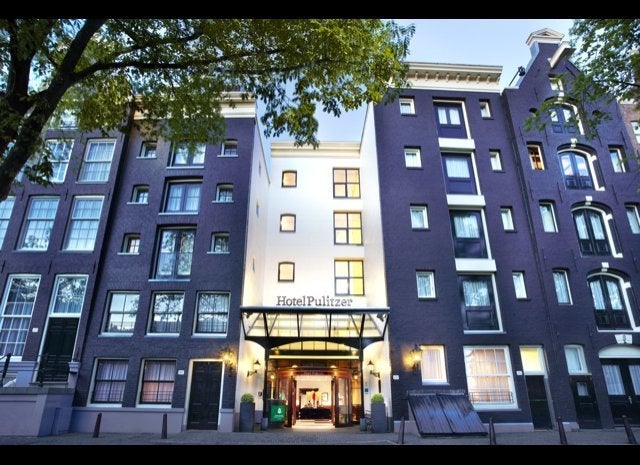 The canal-side entrance of the Hotel Pulitzer, Amsterdam. The hotel comprises more than 20 town houses.