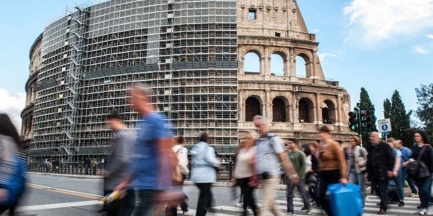 ROME, ITALY - OCTOBER 09: A general view of the Coliseum covered by scaffolding awaiting the start of the restoration work on October 9, 2013 in Rome, Italy. Diego Della Valle, owner of Tod's, has offered to fund the restoration of the Coliseum with 25 million euros in return for some brand advertising. (Photo by Giorgio Cosulich/Getty Images)