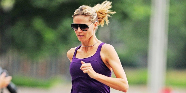 NEW YORK CITY, NY - AUGUST 11: Heidi Klum is seen jogging on August 11, 2012 in New York City. (Photo by Josiah Kamau/BuzzFoto/FilmMagic)