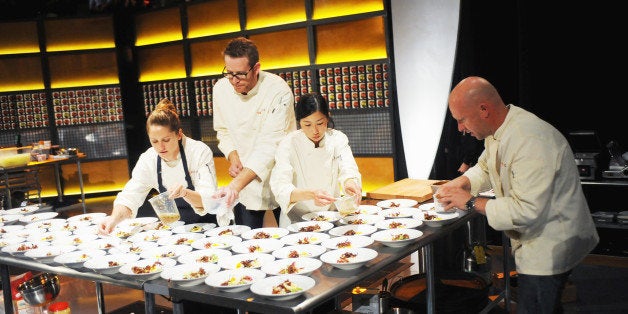 TOP CHEF -- 1017 -- Pictured: (l-r) Finalists Brooke Williamson, Chris 'CJ' Jacobsen, Kuniko Yagi, Stefan Richter -- (Photo by: David Moir/Bravo/NBCU Photo Bank via Getty Images)