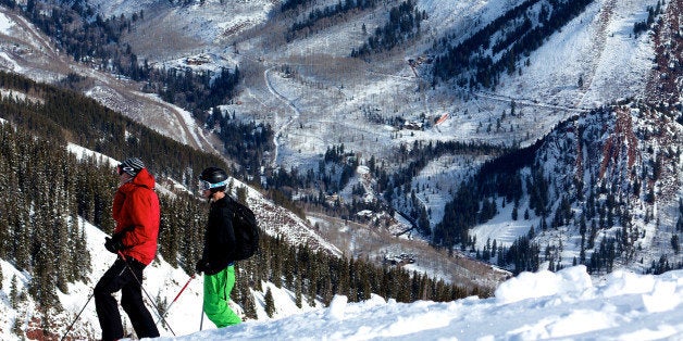 I'm sure these two were giddy with anticipation that a 2600 vert foot bowl of epicness generally induces. Highlands bowl almost goes from where this shot was taken to the valley floor down there.For your own bit of giddy View On Black