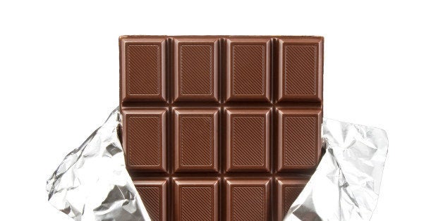 chocolate bar with open cover...