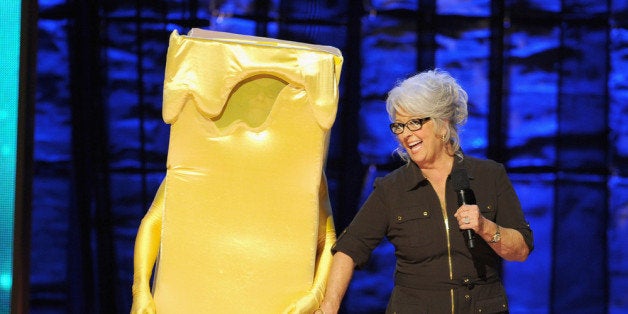 NEW YORK, NY - OCTOBER 13: Kevin Bacon and Paula Deen speak onstage at Comedy Central's night of too many stars: America comes together for autism programs at The Beacon Theatre on October 13, 2012 in New York City. (Photo by Dimitrios Kambouris/Getty Images)