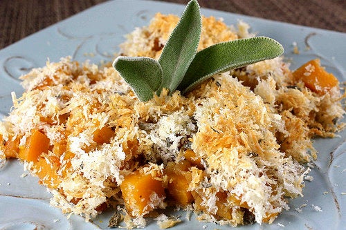 Butternut Squash Parmesan Gratin with Sage Breadcrumbs