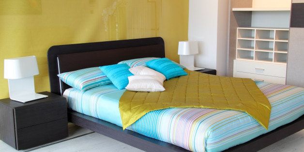 colorful bedroom with cyan and ...