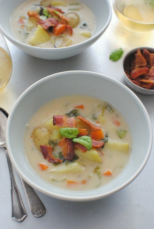 Creamy Potato Soup With Bacon And Basil