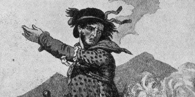 A cartoon showing a luddite leader dressed as a woman. This is possibly a Tory caricature comparing the Luddites to the mobs in the French Revolution, whose leaders dressed as women at the storming of the bastille and the visit to Versailles, in order to avoid being beaten down by the Royal soldiers. (Photo by Henry Guttmann/Getty Images)