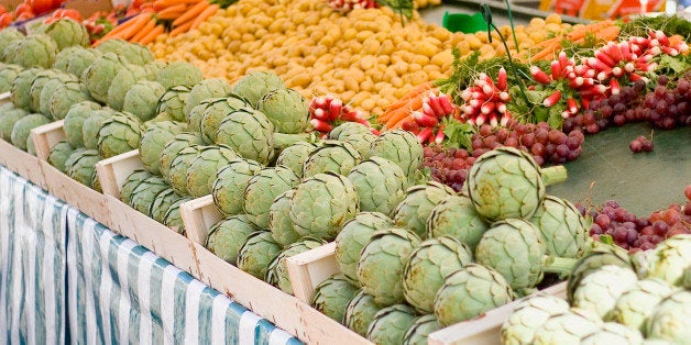 Vegetable stall. Whiteley Village French Market, 7th April 2007.