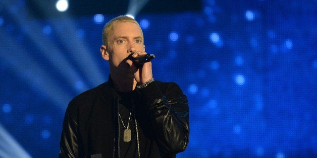 AMSTERDAM, NETHERLANDS - NOVEMBER 10: Eminem accepts the Best Hip Hop award onstage during the MTV EMA's 2013 at the Ziggo Dome on November 10, 2013 in Amsterdam, Netherlands. (Photo by Jeff Kravitz/FilmMagic)