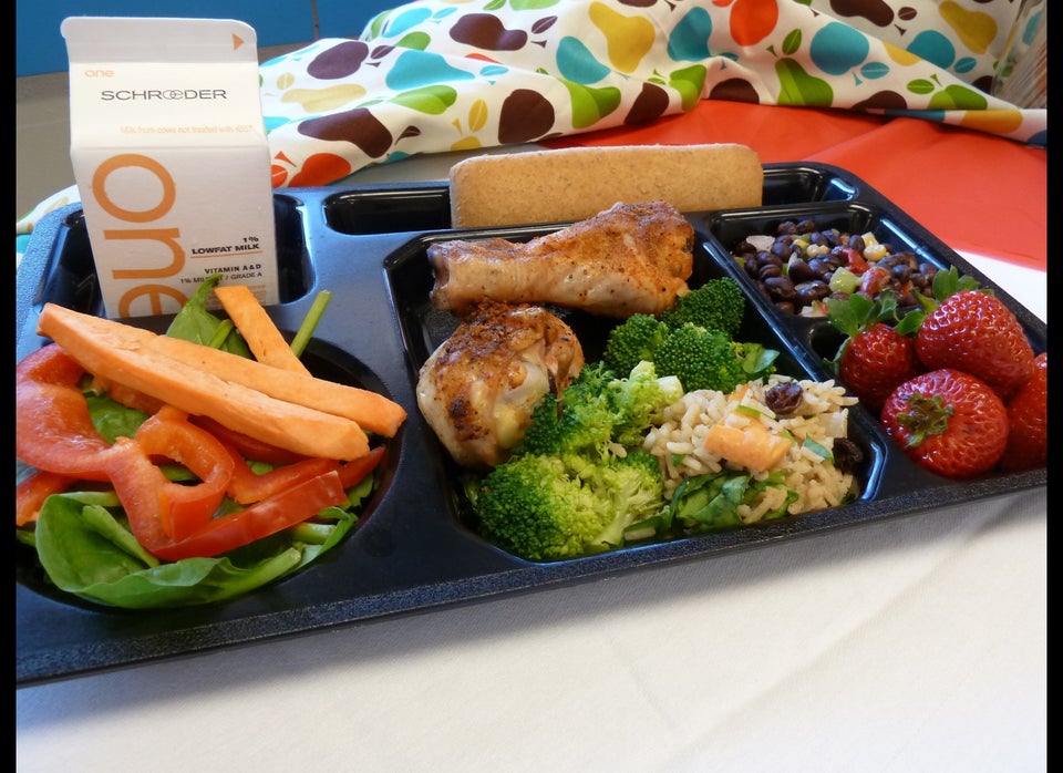 Grilled Drum Sticks, Whole Wheat Baguette, Veggies, Fruit, Rice, & Black Beans