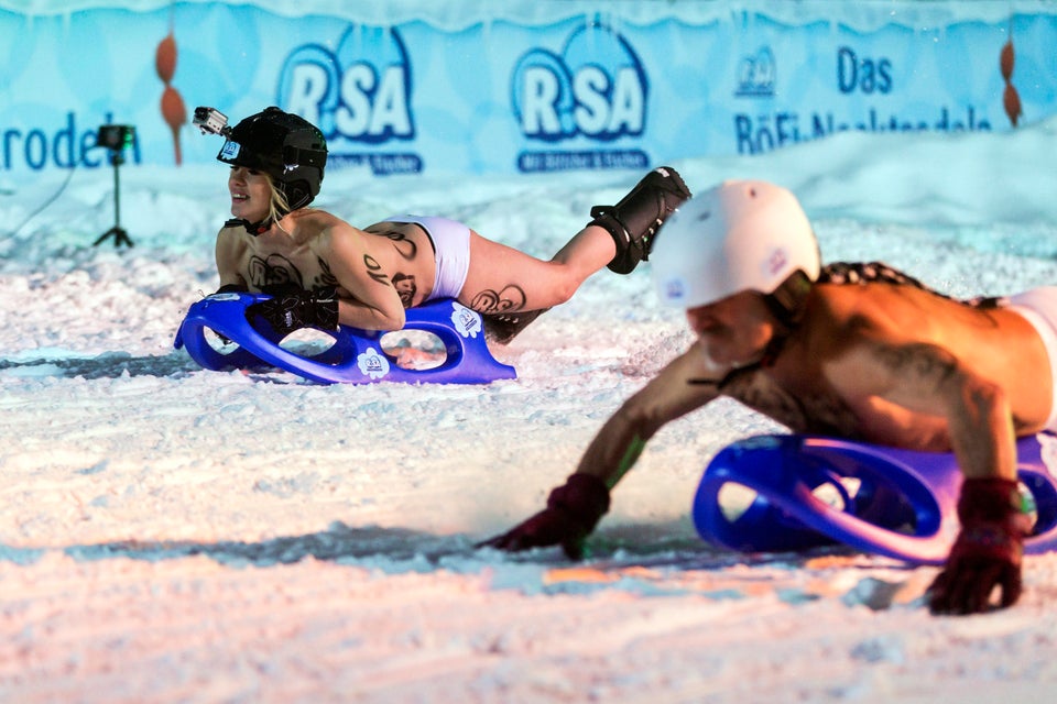 Topless Sledding!