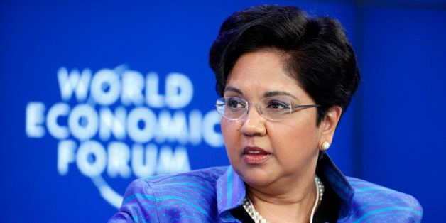 Indra Nooyi, chief executive officer of PepsiCo Inc., speaks during a session on the opening day of the World Economic Forum (WEF) in Davos, Switzerland, on Wednesday, Jan. 22, 2014. World leaders, influential executives, bankers and policy makers attend the 44th annual meeting of the World Economic Forum in Davos, the five day event runs from Jan. 22-25. Photographer: Jason Alden/Bloomberg via Getty Images 