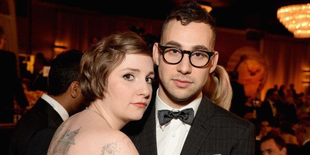 LOS ANGELES, CA - JANUARY 12: Actress/writer Lena Dunham (L) and musician Jack Antonoff with Moet & Chandon At The 71st Annual Golden Globe Awards at the Beverly Hilton Hotel on January 12, 2014 in Los Angeles, California. (Photo by Michael Kovac/Getty Images for Moet & Chandon)