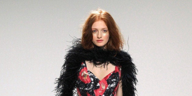 NEW YORK, NY - FEBRUARY 09: A model walks the runway at Tracy Reese during Mercedes-Benz Fashion Week Fall 2014 at Center 548 on February 9, 2014 in New York City. (Photo by Edward James/WireImage)