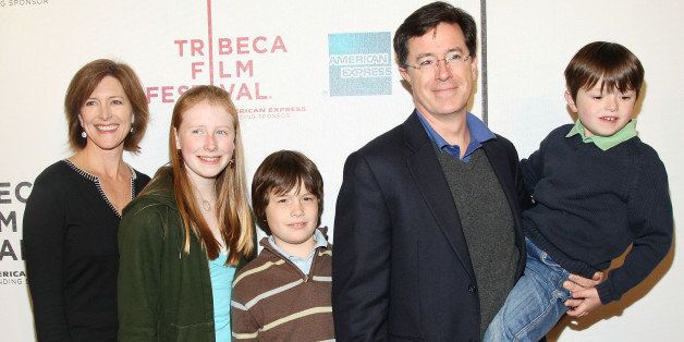 NEW YORK - MAY 03: Actor/writer Stephen Colbert (2nd from R), wife Evelyn McGee (L) and family attend the premiere of 'Speed Racer' during the 2008 Tribeca Film Festival on May 3, 2008 in New York City. (Photo by Stephen Lovekin/Getty Images for Tribeca Film Festival)
