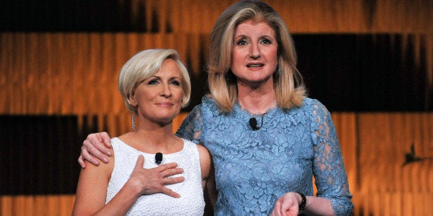 NEW YORK, NY - APRIL 25: (EXCLUSIVE COVERAGE) Mika Brzezinski (L) and Arianna Huffington attend THRIVE: A Third Metric Live