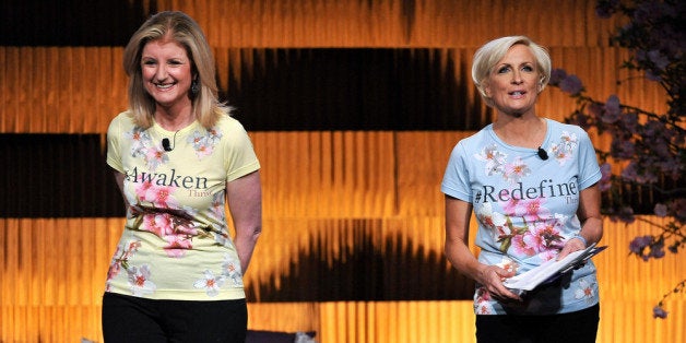 NEW YORK, NY - APRIL 25: (EXCLUSIVE COVERAGE) Arianna Huffington (L) and Mika Brzezinski attend THRIVE: A Third Metric Live Event at New York City Center on April 25, 2014 in New York City. (Photo by D Dipasupil/Getty Images)