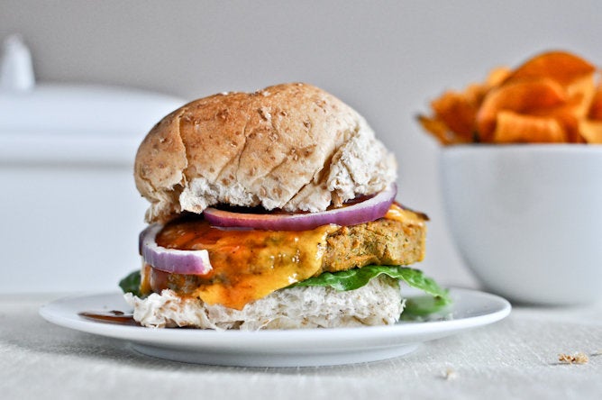 BBQ Cheddar Chickpea Burgers