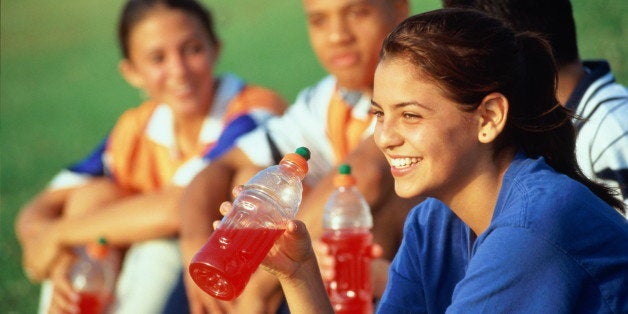 Girl teen with drink water bottle for suggest to drinking water