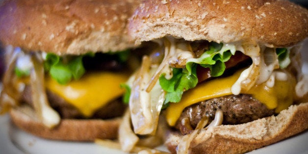 BLT cheese burger with habanero sauteed onions and blue cheese