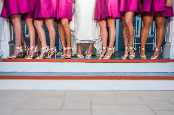 Bride and bridesmaids feet.