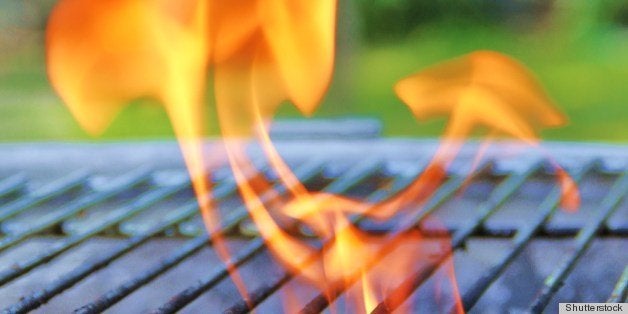 flames on the barbecue grill