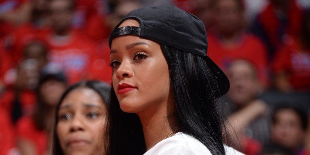 LOS ANGELES, CA - MAY 9: Music artist, Rihanna attends Game Three of the Western Conference Semifinals between the Los Angeles Clippers and the Oklahoma City Thunder during the 2014 NBA Playoffs at Staples Center on May 9, 2014 in Los Angeles, California. NOTE TO USER: User expressly acknowledges and agrees that, by downloading and/or using this Photograph, user is consenting to the terms and conditions of the Getty Images License Agreement. Mandatory Copyright Notice: Copyright 2014 NBAE (Photo by Andrew D. Bernstein/NBAE via Getty Images)