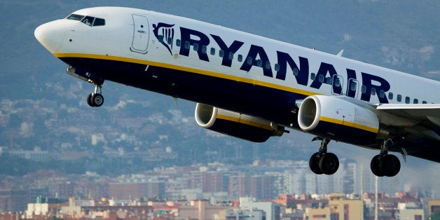 An airplane of the Irish low-cost airline Ryanair takes off from Barcelona's airport on September 01, 2010. Irish low-cost airline Ryanair said it had overtaken Spanish flag carrier Iberia as the largest airline in Spain in terms of the number of passengers carried. The company quoted official statistics from Spain's airport authority AENA showing that Ryanair in July transported 2.98 million passengers to or from Spain, compared to 2.77 million for Iberia. AFP PHOTO / JOSEP LAGO (Photo credit should read JOSEP LAGO/AFP/Getty Images)