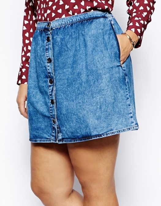 CURVE Exclusive Denim Skirt With Button Through