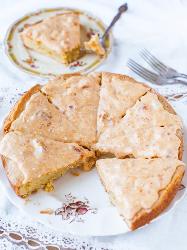 French Almond Cookie Cake With Apricot Cream Cheese Glaze