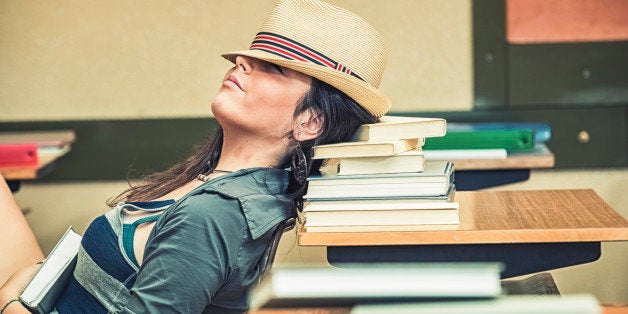 Female teenager student sleeping in classroom.View my lightbox: