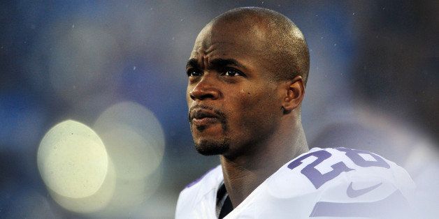 NASHVILLE, TN - AUGUST 28: Running back Adrian Peterson #28 of the Minnesota Vikings looks on during a preseason game against the Tennessee Titans at LP Field on August 28, 2014 in Nashville, Tennessee. (Photo by Ronald C. Modra/Sports Imagery/ Getty Images) 