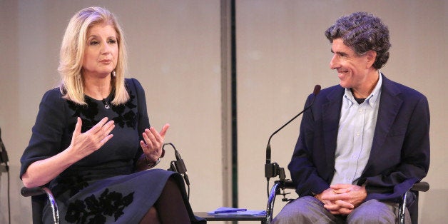 NEW YORK, NY - OCTOBER 01: Arianna Huffington (L) and Richard Davidson speak onstage at Thrive with Arianna Huffington panel during AWXI on October 1, 2014 in New York City. (Photo by Monica Schipper/Getty Images for AWXI)