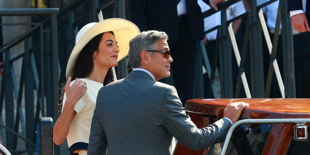 VENICE, ITALY - SEPTEMBER 29: George Clooney and Amal Alamuddin sighting during their civil wedding at Canal Grande on September 29, 2014 in Venice, Italy. (Photo by Robino Salvatore/GC Images)