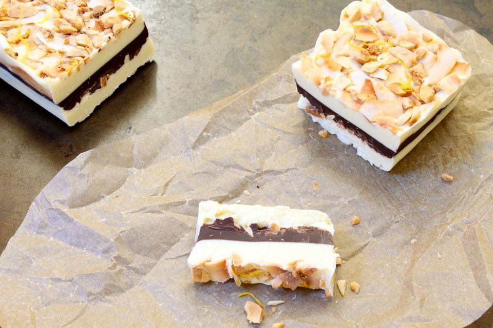 Salted White Chocolate + Toasted Cardamom Bar With Coconut + Limequat Zest