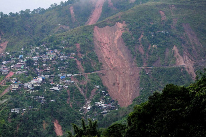A view of landslide caused at the height of Typhoon Mangkhut that buried people at a mining camp in Itogon, Benguet in the Ph