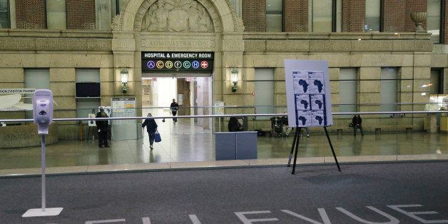 The lobby of Bellevue Hospital is seen, Friday, Oct. 24, 2014, in New York. Dr. Craig Spencer, a resident of New York City and a member of Doctors Without Borders, was admitted to Bellevue on Thursday and has been diagnosed with Ebola. (AP Photo/Mark Lennihan)