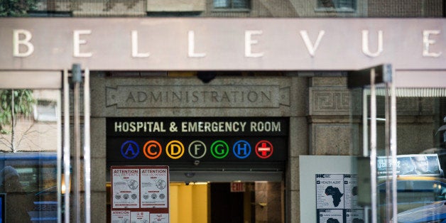 NEW YORK, NY - OCTOBER 27: Signs regarding the ebola outbreak and treatment are posted at the entrance to Bellvue Hospital, where a 5-year-old was brought early this morning after showing ebola-like symptoms after recently returning from West Africa, on October 27, 2014 in New York City. Bellvue Hospital is also treating Dr. Craig Spencer, a doctor who has the ebola virus after working in West Africa. Spencer is being held in an isolation ward, it is unclear if the 5-year-old has ebola at this time. (Photo by Andrew Burton/Getty Images)