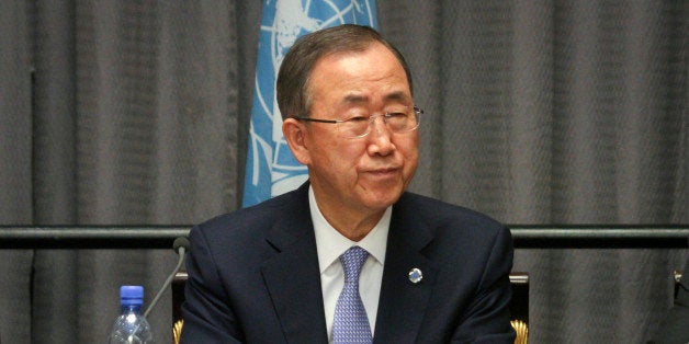 United Nations Secretary-General Ban Ki-moon speaks at a press conference in Addis Ababa, Ethiopia Monday, Oct. 27, 2014. Ban Ki-moon, speaking on a trip to Ethiopia on Monday, called health workers managing the Ebola outbreak in West Africa "exceptional people" and said the situation for returning health workers from Ebola-affected countries is proving difficult and that the stigma against them should end. (AP Photo)
