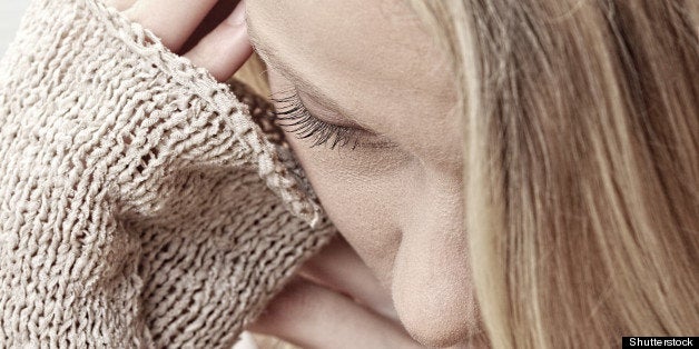 Emotional portrait of abused, beautiful, teen ,caucasian woman- violence concept, high emotional