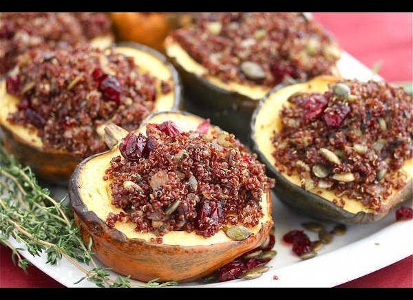 Roasted Acorn Squash Stuffed With Quinoa Mushroom Pilaf