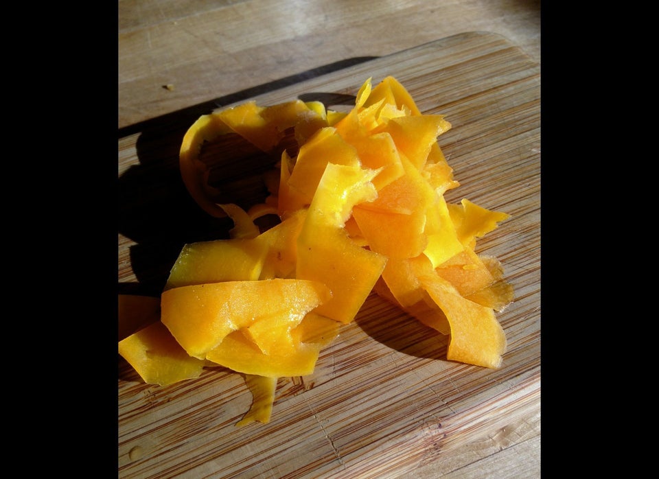 Butternut squash shavings steamed for 90 seconds