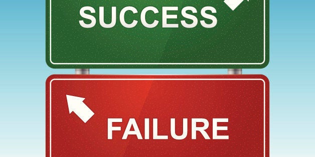 Road sign with choice of success and failure. Layered file. System font used.