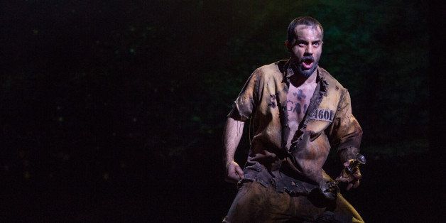 This image released by The Publicity Office shows Ramin Karimloo during a performance of the musical "Les Miserables." Karinloo is nominated for a Tony Award for best actor in a musical. The Tony Awards will be held on Sunday, June 8. (AP Photo/The Publicity Office, Matthew Murphy)