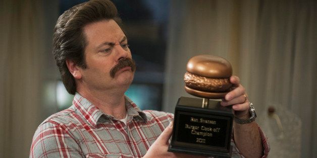 PARKS AND RECREATION -- 'Ann & Chris' Episode 613 -- Pictured: Nick Offerman as Ron Swanson -- (Photo by: Colleen Hayes/NBC/NBCU Photo Bank via Getty Images)