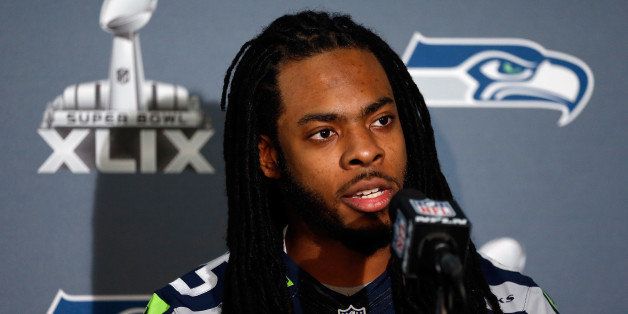 CHANDLER, AZ - JANUARY 28: Cornerback Richard Sherman #25 of the Seattle Seahawks speaks during a Super Bowl XLIX media availability at the Arizona Grand Hotel on January 28, 2015 in Chandler, Arizona. (Photo by Christian Petersen/Getty Images)