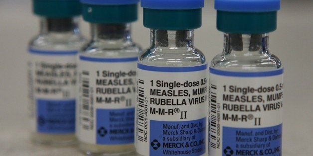 MILL VALLEY, CA - JANUARY 26: In this photo illustration, vials of measles, mumps and rubella vaccine are displayed on a counter at a Walgreens Pharmacy on January 26, 2015 in Mill Valley, California. An outbreak of measles in California has grown to 68 cases with 48 of the cases being linked to people who had visited Disneyland. Nine additional cases have been reported in five states and Mexico. (Photo by Illustration Justin Sullivan/Getty Images)