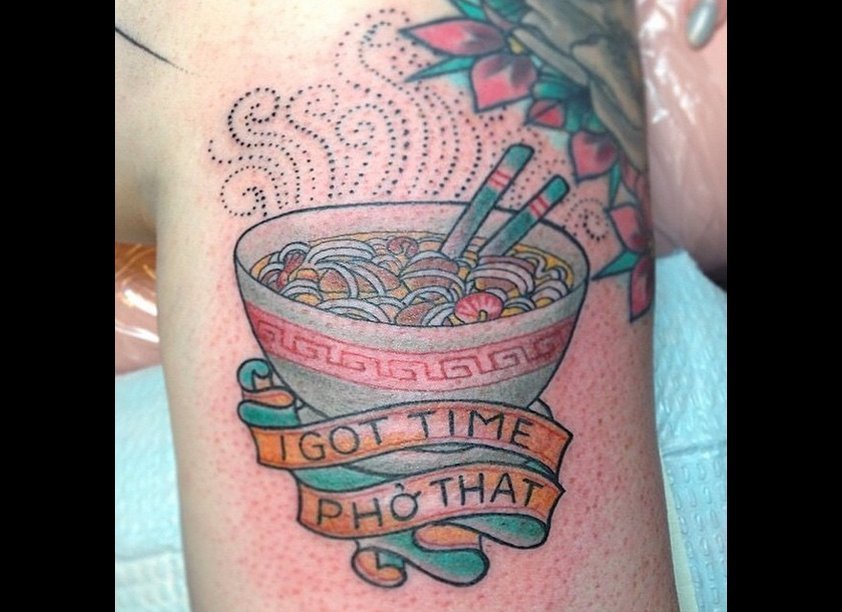Cute Food Tattoo with Cake and Flowers
