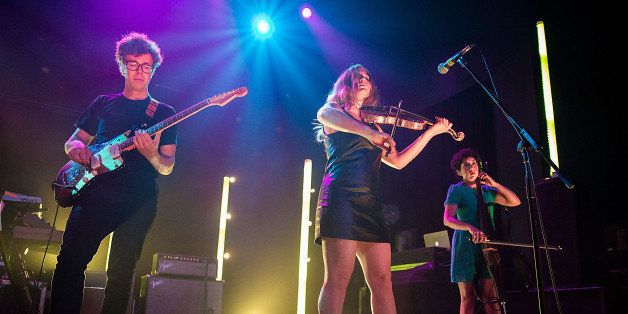 AUSTIN, TX - SEPTEMBER 20: (L - R) Musicians Milo Bonacci, Rebecca Zeller, and Clarice Jensen of Ra Ra Riot perform in concert at Emo's on September 20, 2013 in Austin, Texas. (Photo by Rick Kern/Getty Images)