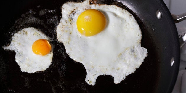 fried eggs in a pan